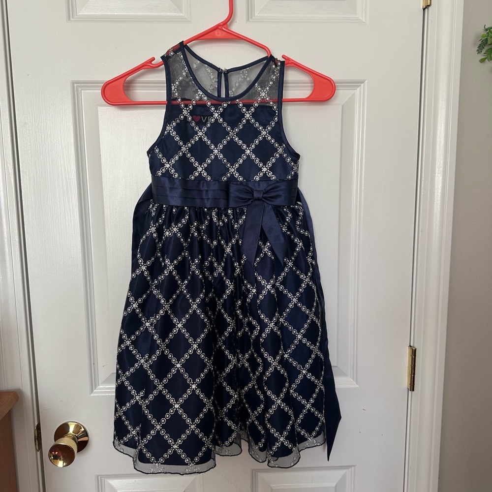 Love By Special Occasions Navy Blue Girls Dress with Silver Accents Sz 6X EUC